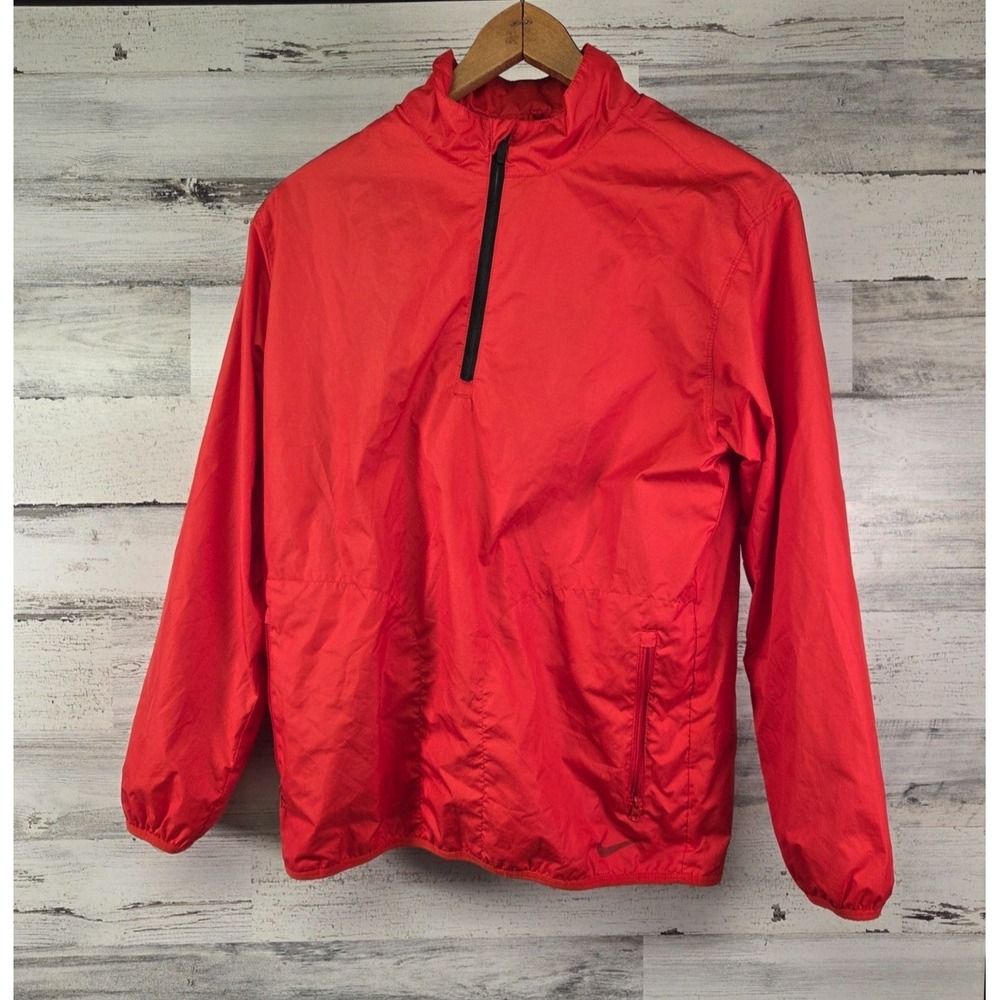 Nike Golf Jacket Mens L Red Long Sleeve Rain 1/4 Zip Lightweight Pullover